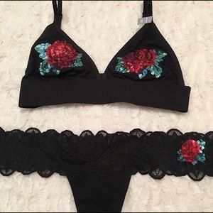 Victoria's Secret PINK bralette sequins roses